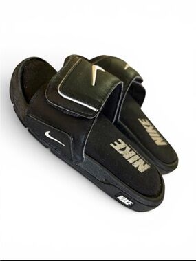 Nike Black Slides with White Swoosh Accents Boys Size 12.